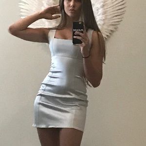 square neck satin bodycon mini dress